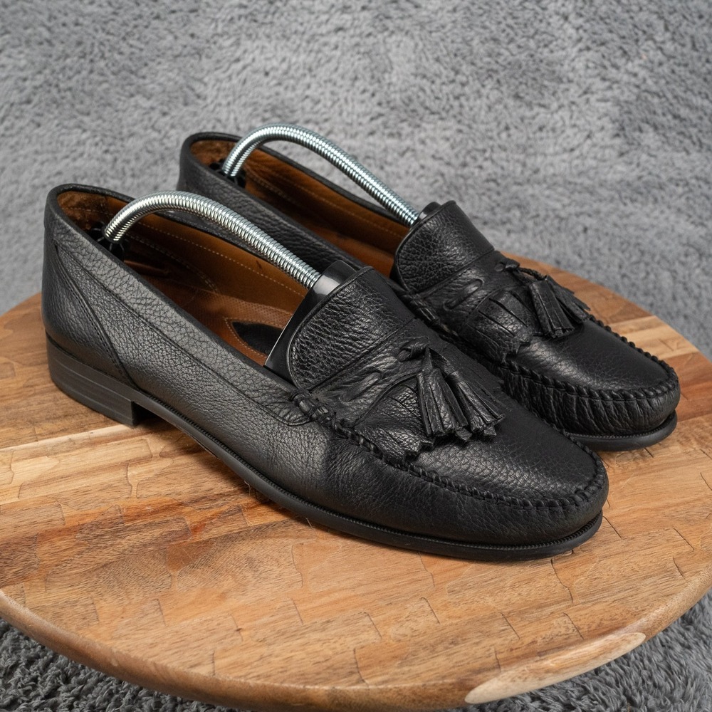 VTG Stanley Blacker Size 10.5 D Black Kiltie Tassel Loafers Shoes Made in Italy